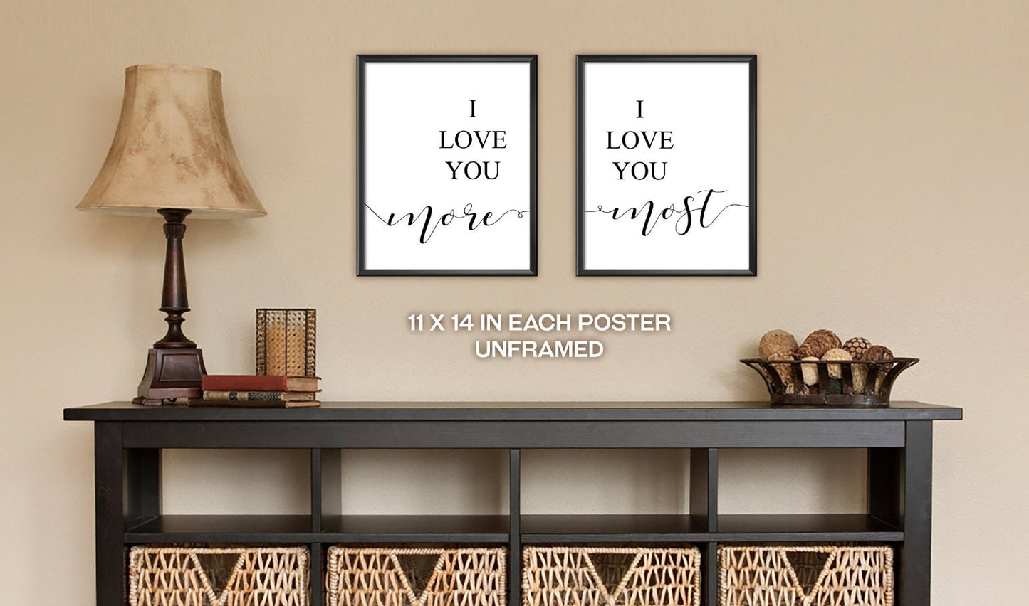 I love you More, I love you Most, Set of 2 Prints, Minimalist Art, Typography Art, Wall Art, Multiple Sizes, Home Wall Art