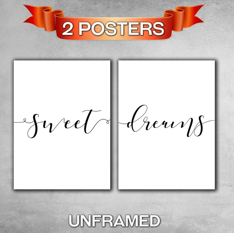 Sweet Dreams Posters, Set of 2 Prints, Minimalist Art, Typography Art, Wall Art, Relaxation Gifts, Home Wall Art
