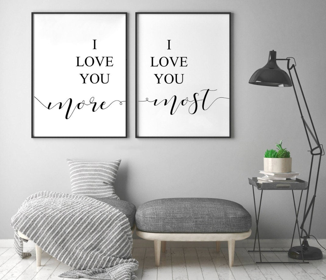 I love you More, I love you Most, Set of 2 Prints, Minimalist Art, Typography Art, Wall Art, Multiple Sizes, Home Wall Art