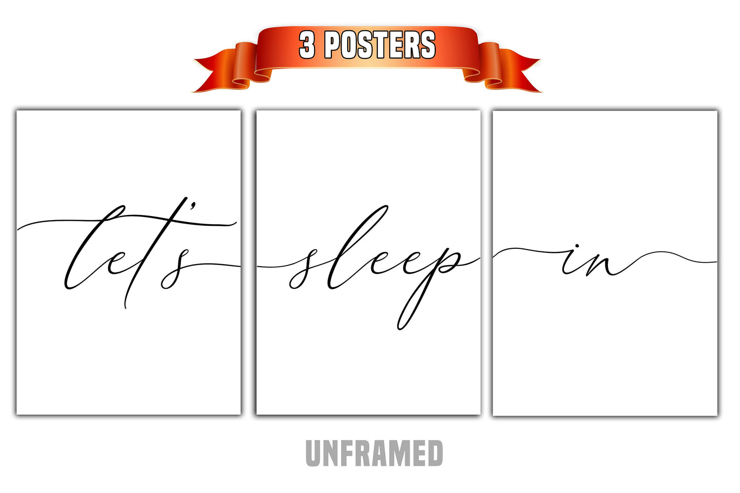 Let's Sleep In, Set of 3 Poster Prints, Home Wall Hanging Décor, Minimalist Prints, Multiple Sizes