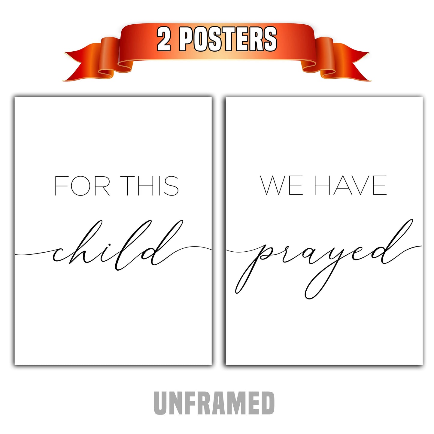 For this Child We have Prayed, Set of 2 Prints, Minimalist Art, Typography Art, Wall Art, Multiple Sizes, Home Wall Art