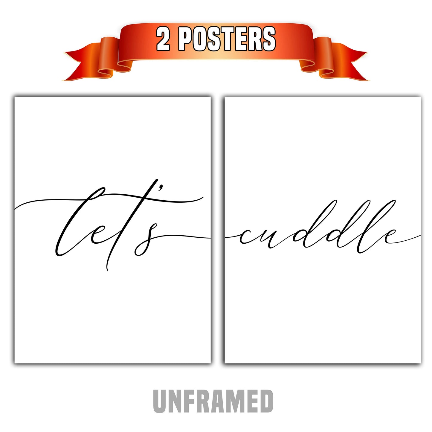 Let's Cuddle, Set of 2 Prints, Minimalist Art, Typography Art, Wall Art, Multiple Sizes, Home Wall Art