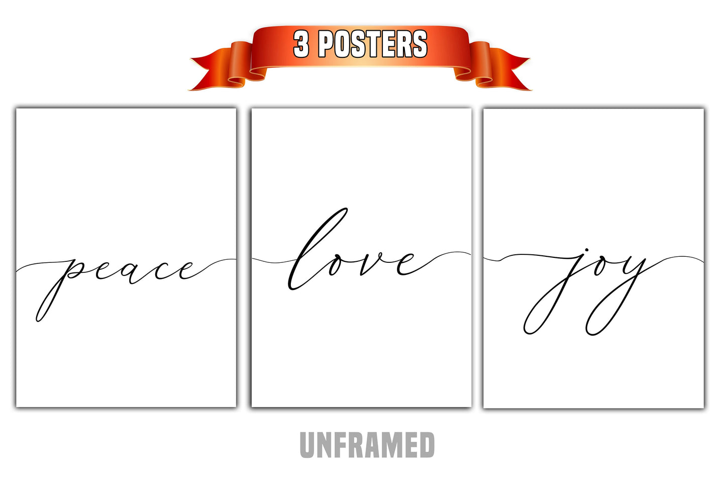 Peace, Love, Joy, Set of 3 Prints, Minimalist Art, Home Wall Decor, Multiple Sizes