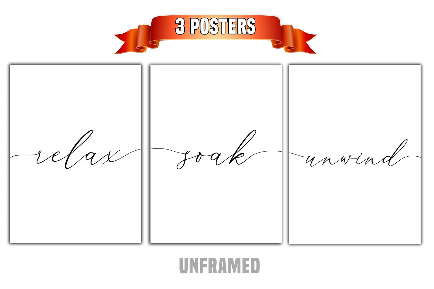 Relax, Soak, Unwind, Set of 3 Poster Prints, Home Wall Hanging Décor, Minimalist Prints, Multiple Sizes