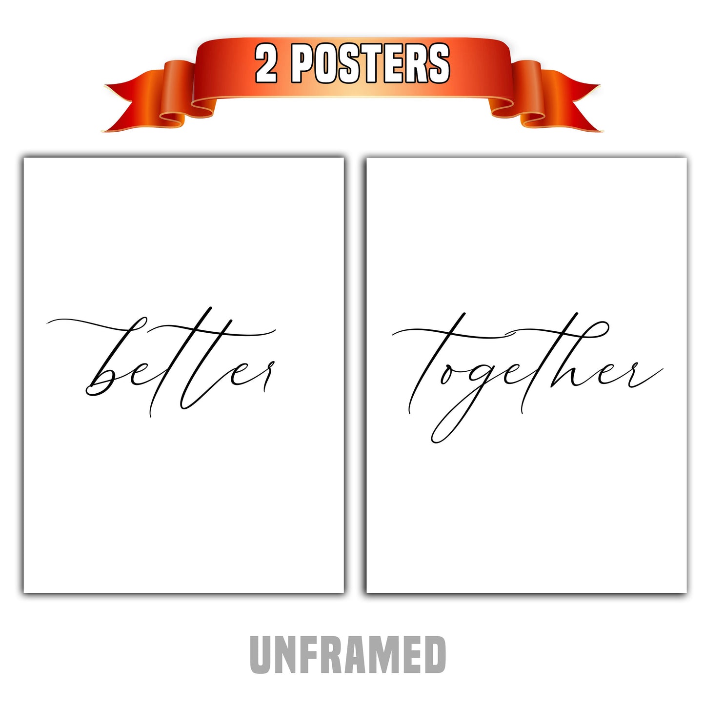 Better Together, Romantic Posters, Romantic Posters, Set of 2 Poster Prints, Home Wall Décor, Minimalist Art, Multiple Sizes