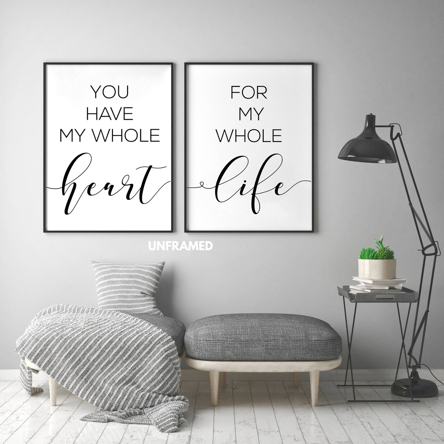 You have my whole Heart, For my whole Life, Set of 2 Prints, Minimalist Art, Typography Art, Wall Art, Multiple Sizes, Home Wall Art