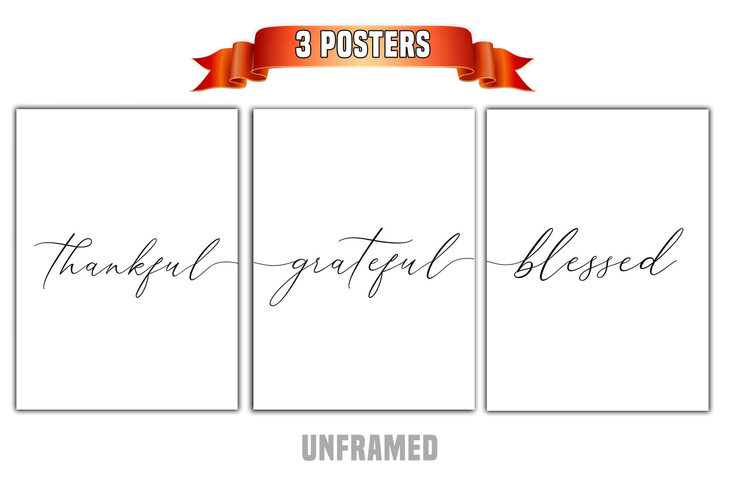 Thankful, Grateful, Blessed, Set of 3 Prints, Minimalist Art, Home Wall Decor, Multiple Sizes