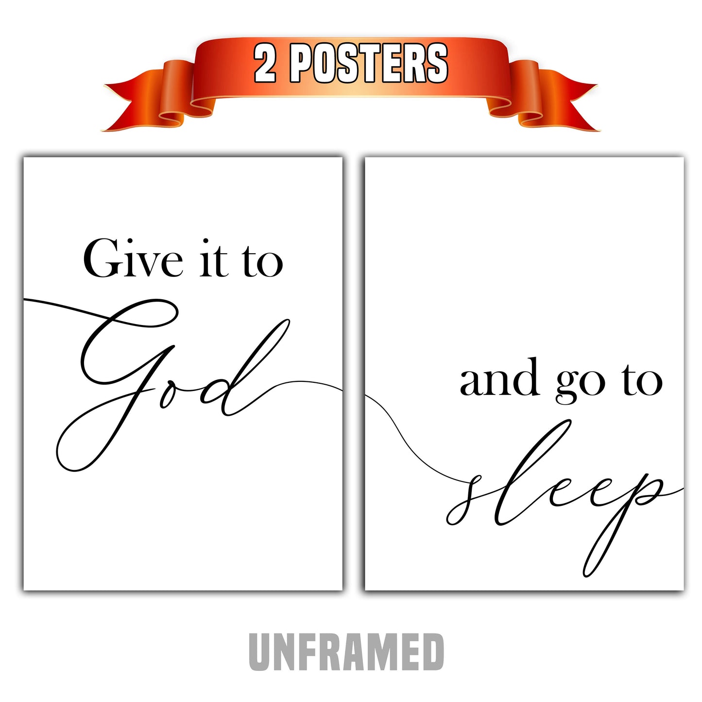 Give it to God and Go to Sleep, Religious Poster, Set of 2 Poster Prints, Home Wall Decor, Minimalist Art, Multiple Sizes