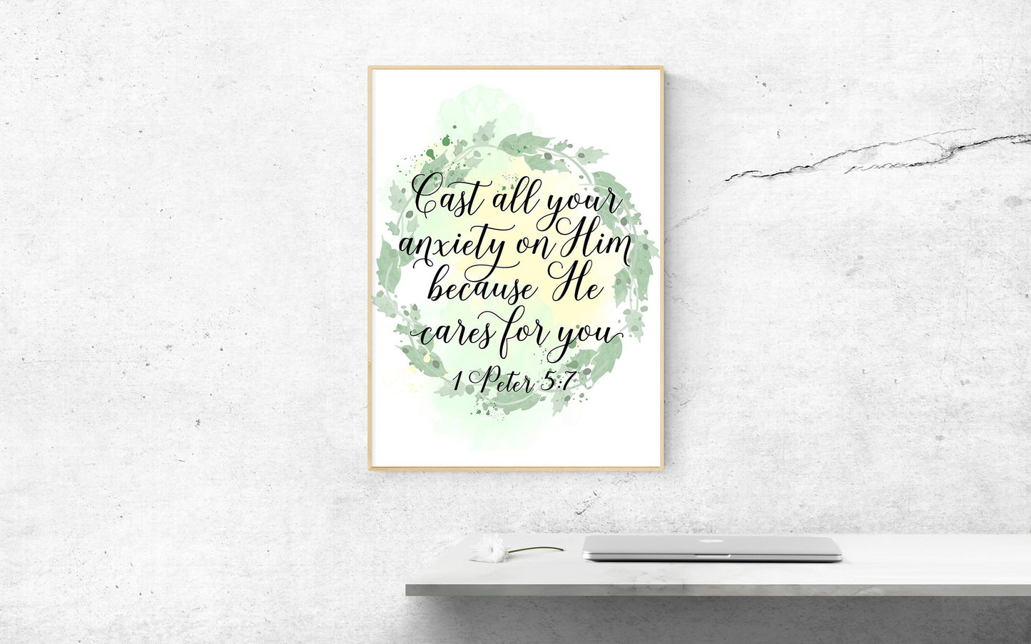 Cast All Your Anxiety on Him Because He Cares for You Bible Verse, Poster, Home Decor, Black and White, Minimalism Print