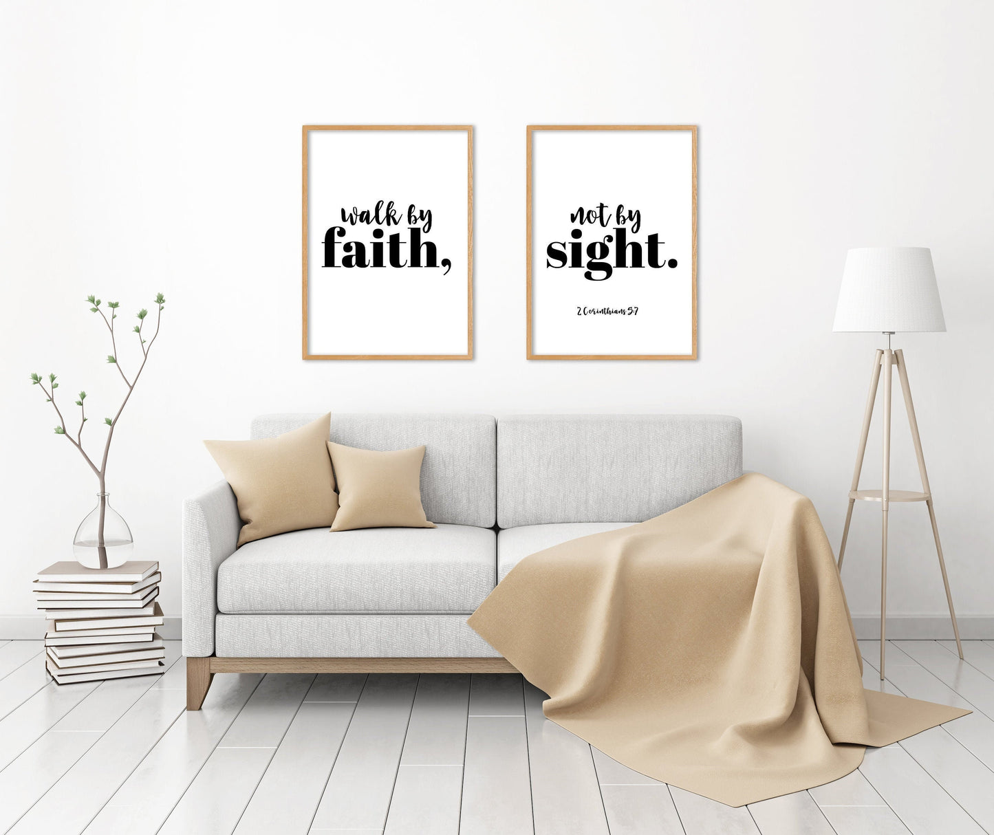 Walk by Faith, Not by Sight, Bible Verse Quote, Set of 2 Prints, Minimalist Art, Typography, Multiple Sizes, Christian Wall Art