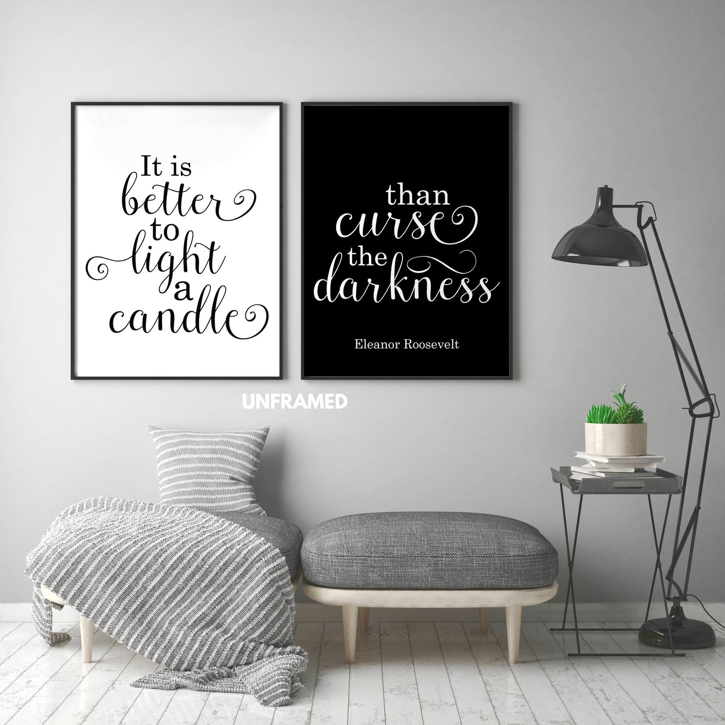 It's Better to Light a Candle than Curse the Darkness, Set of 2 Prints, Minimalist Art, Typography Art, Wall Art, Home Wall Art