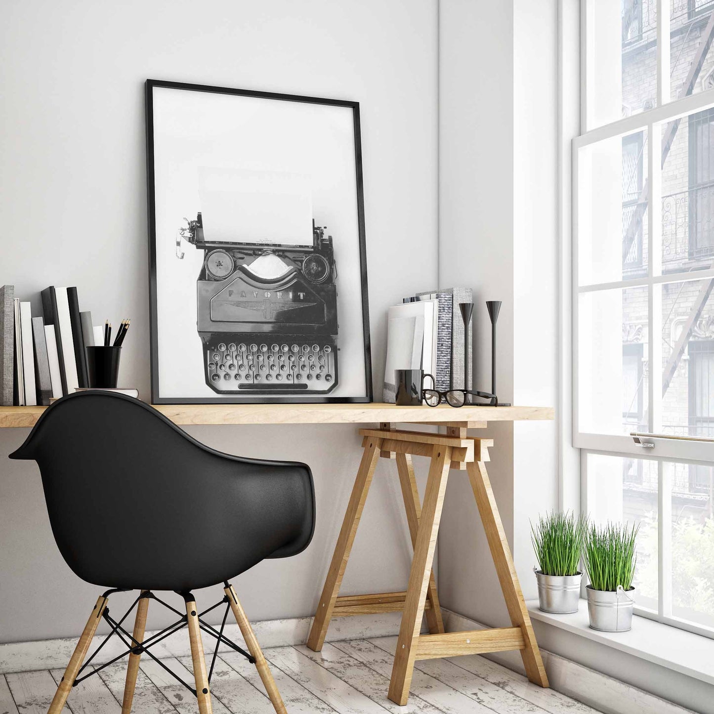 Typewriter, Black and White, Minimalist, Poster Print, Wall Hanging Decoration