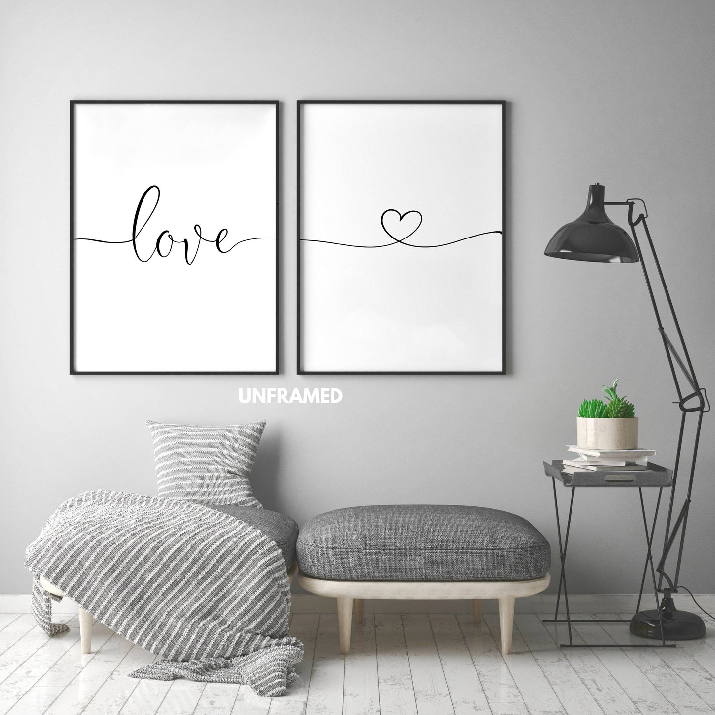 Love, Romantic Posters, Set of 2 Poster Prints, Home Wall Décor, Minimalist Art, Multiple Sizes