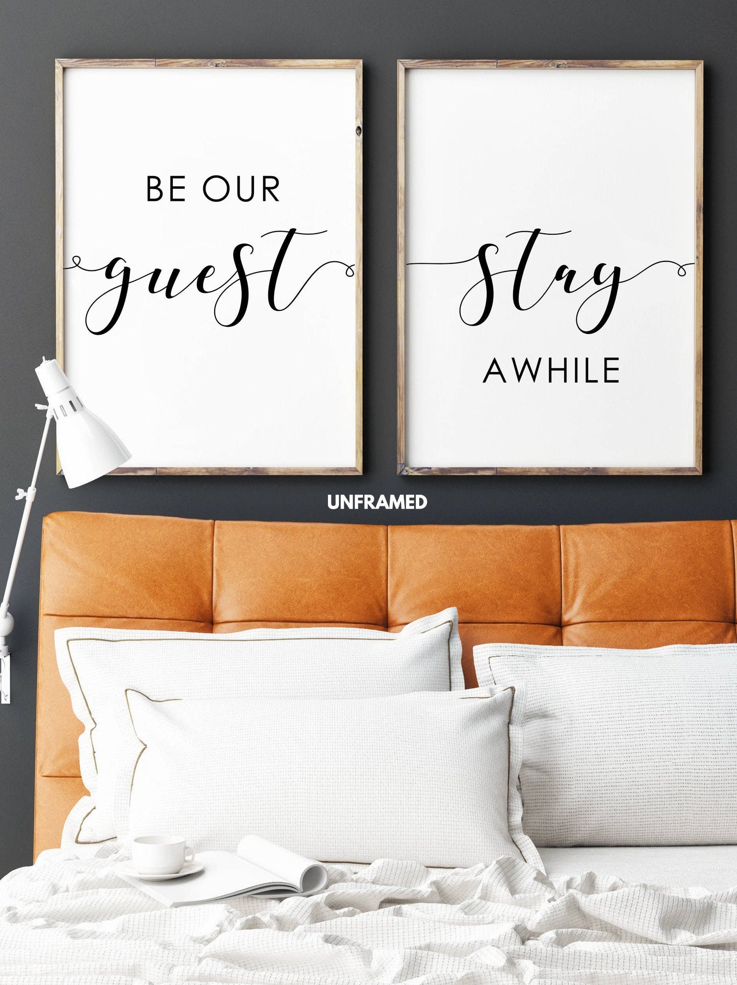 Be Our Guest Stay Awhile, Set of 2 Prints, Minimalist Art, Typography Art, Wall Art, Multiple Sizes, Home Wall Art