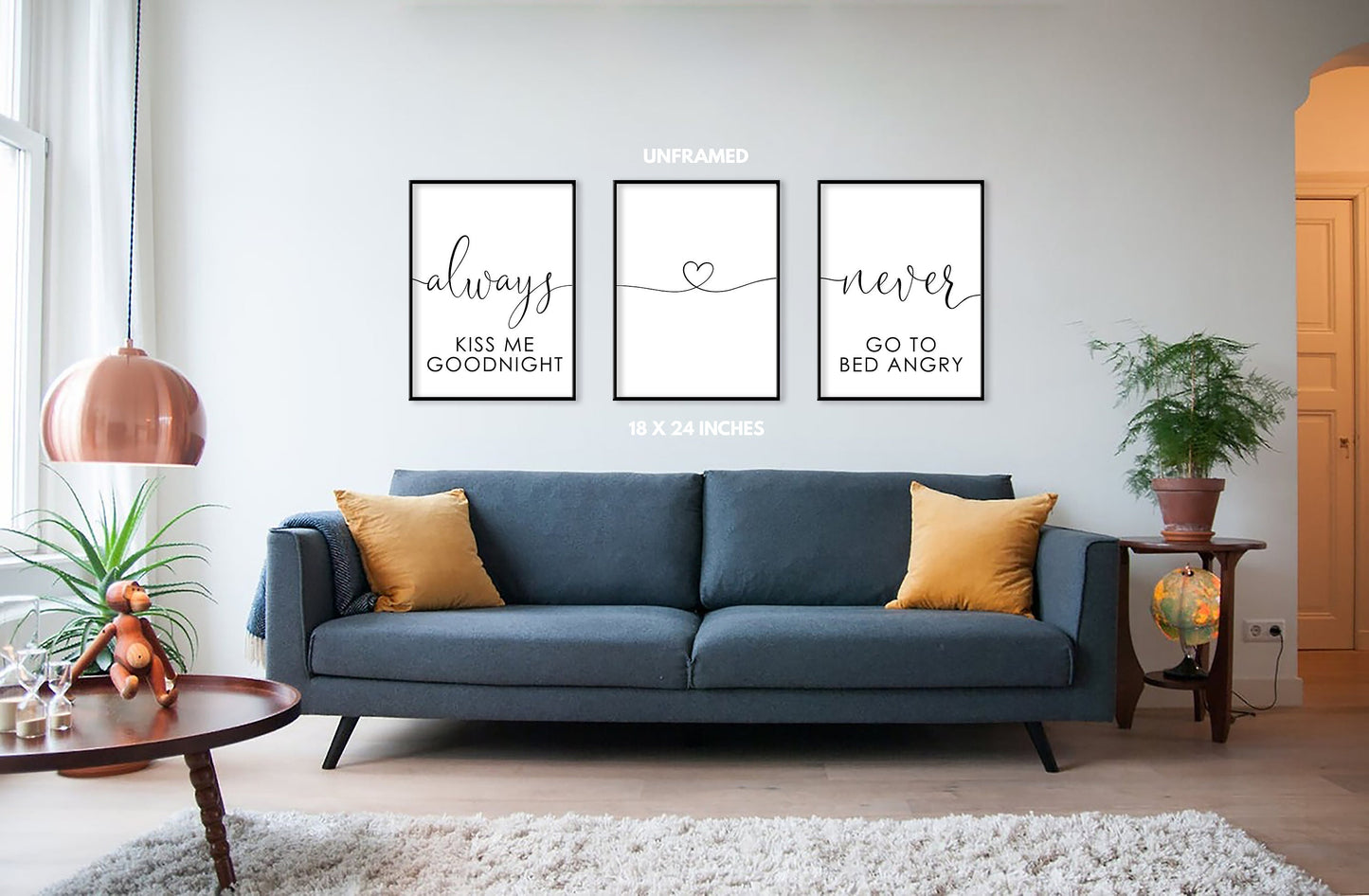 Always Kiss Me Good, Night Never Go To Bed Angry, Romantic Posters, Set of 3 Poster Prints, Home Wall Décor, Minimalist Art, Multiple Sizes