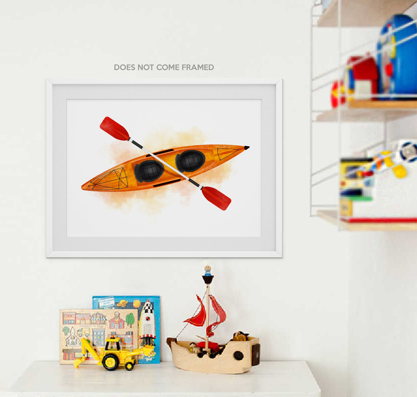 Kayak, Wall Decor, Plane Poster, Construction Print, Boy's Room Decor, Nursery Print, Boy Bedroom Art, Watercolor