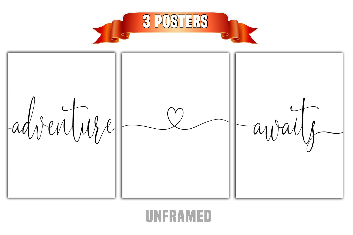 Adventure Awaits, Set of 3 Prints, Minimalist Art, Home Wall Decor, Multiple Sizes