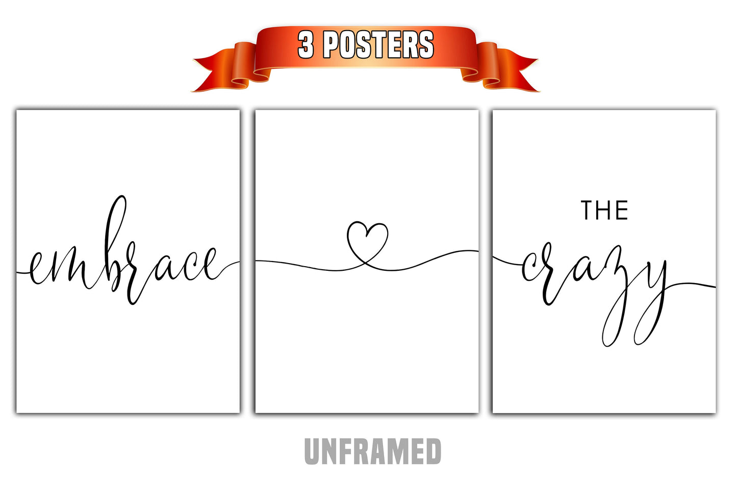 Embrace the Crazy, Set of 3 Prints, Minimalist Art, Home Wall Decor, Multiple Sizes