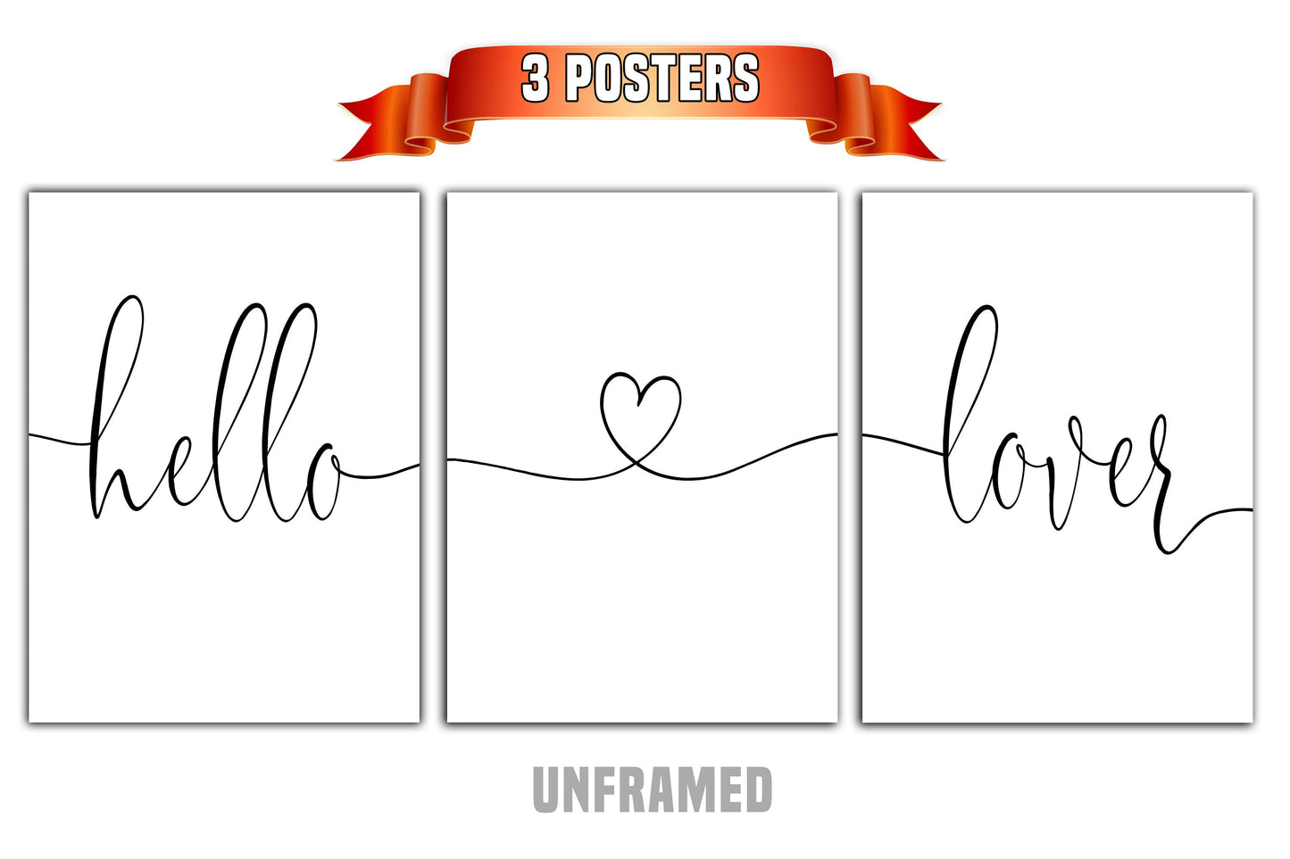 Hello Lover, Set of 3 Prints, Minimalist Art, Home Wall Decor, Multiple Sizes