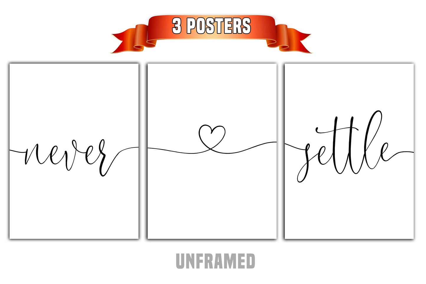 Never Settle, Set of 3 Prints, Minimalist Art, Home Wall Decor, Multiple Sizes