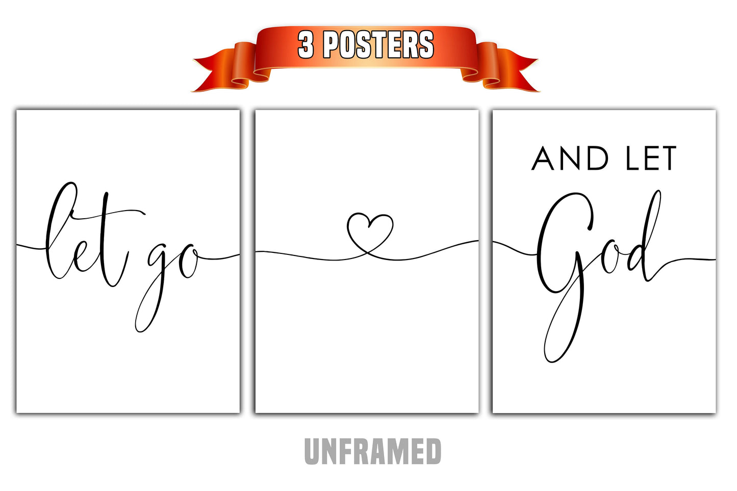 Let Go and Let God, We are Healed, Set of 3 Prints, Minimalist Art, Home Wall Decor, Multiple Sizes