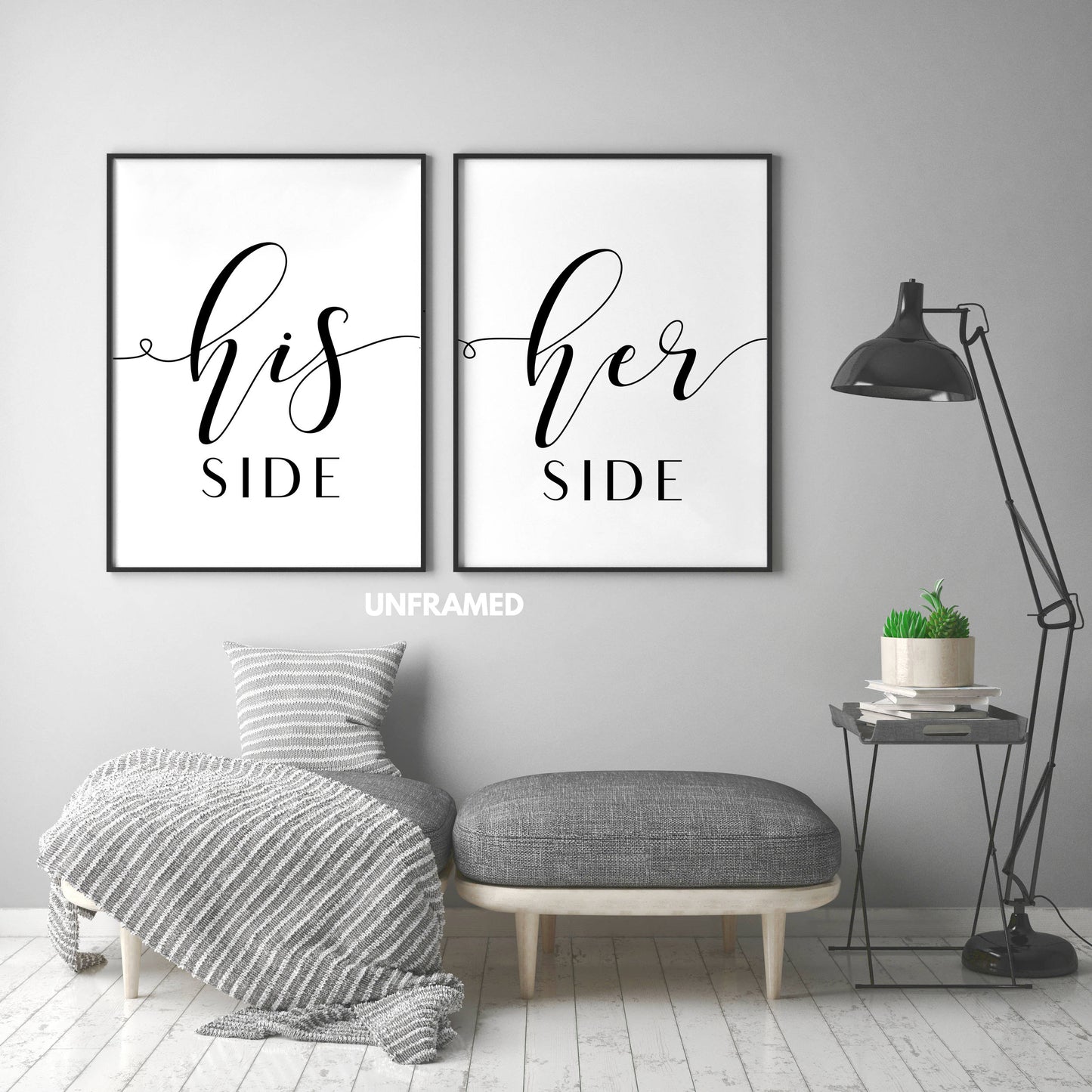 His Side Her Side, Set of 2 Prints, Minimalist Art, Typography Art, Wall Art, Multiple Sizes, Home Wall Art