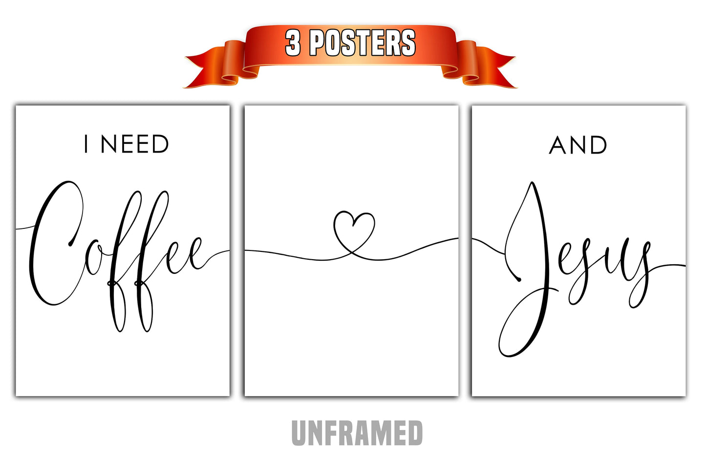 I Need Coffee and Jesus, Set of 3 Prints, Minimalist Art, Home Wall Decor, Multiple Sizes
