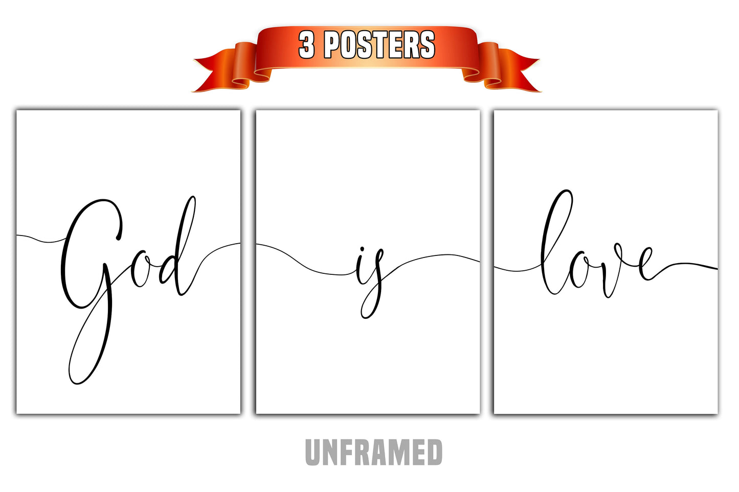 God is Love, Set of 3 Prints, Minimalist Art, Home Wall Decor, Multiple Sizes
