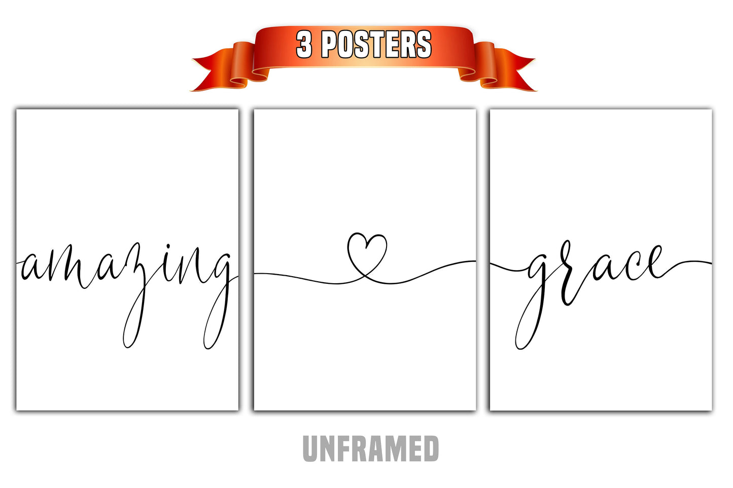 Amazing Grace, Set of 3 Prints, Minimalist Art, Home Wall Decor, Multiple Sizes