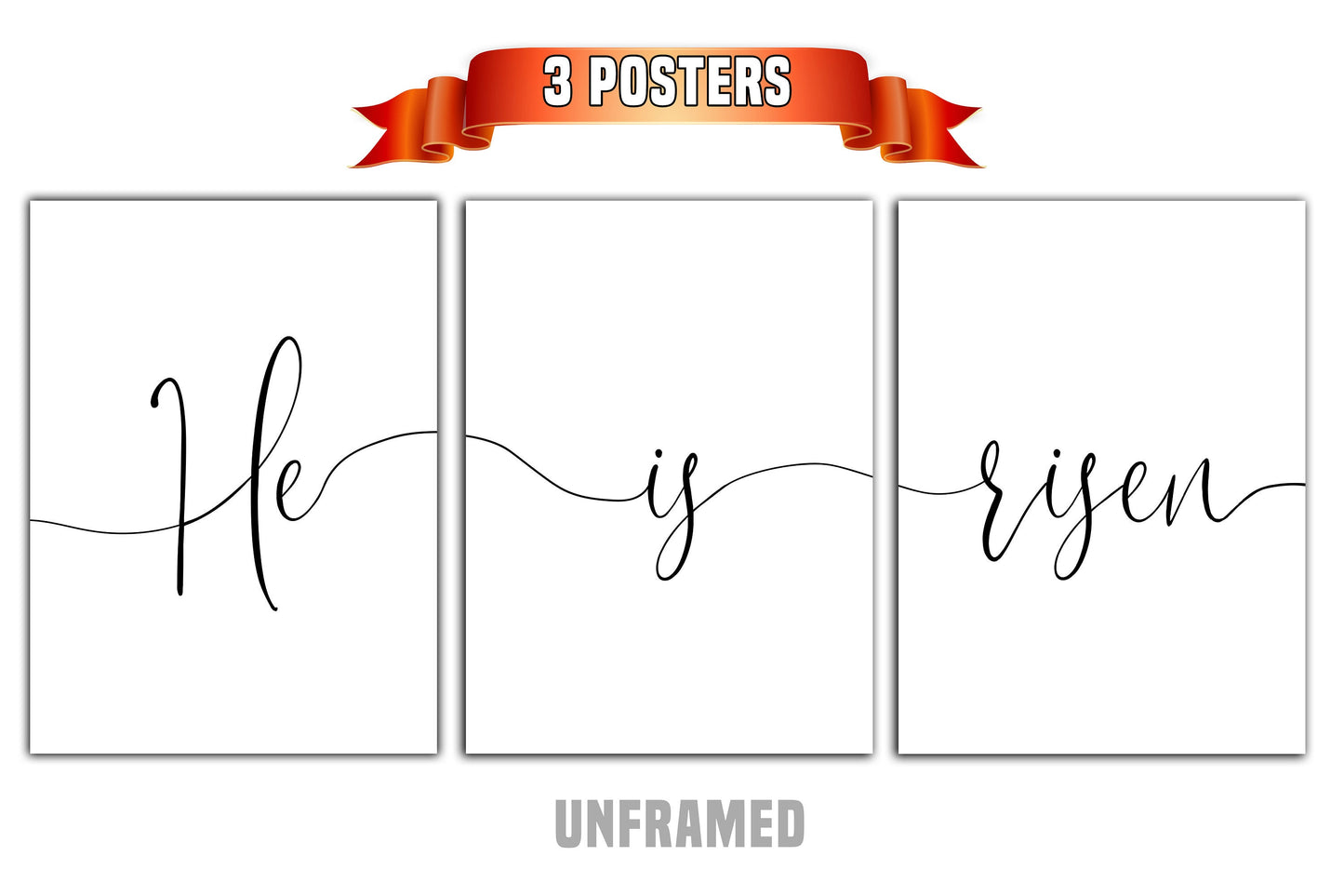 He is Risen, Set of 3 Prints, Religious Poster Prints, Minimalist Art, Home Wall Decor, Multiple Sizes