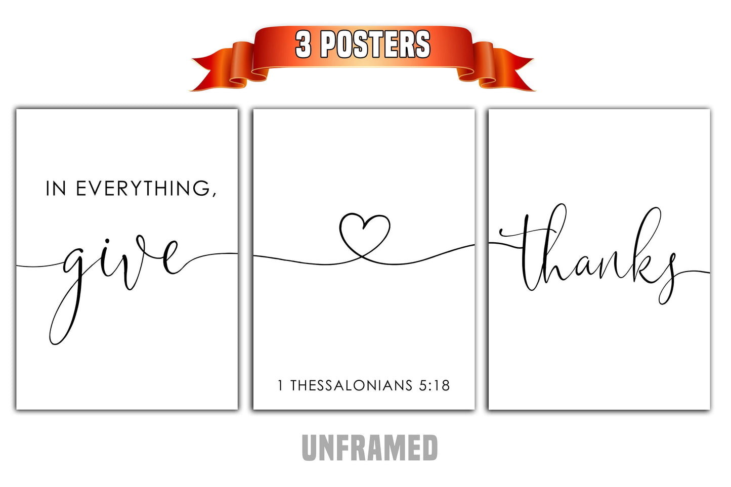 In Everything Give Thanks, Set of 3 Prints, Minimalist Art, Home Wall Decor, Multiple Sizes