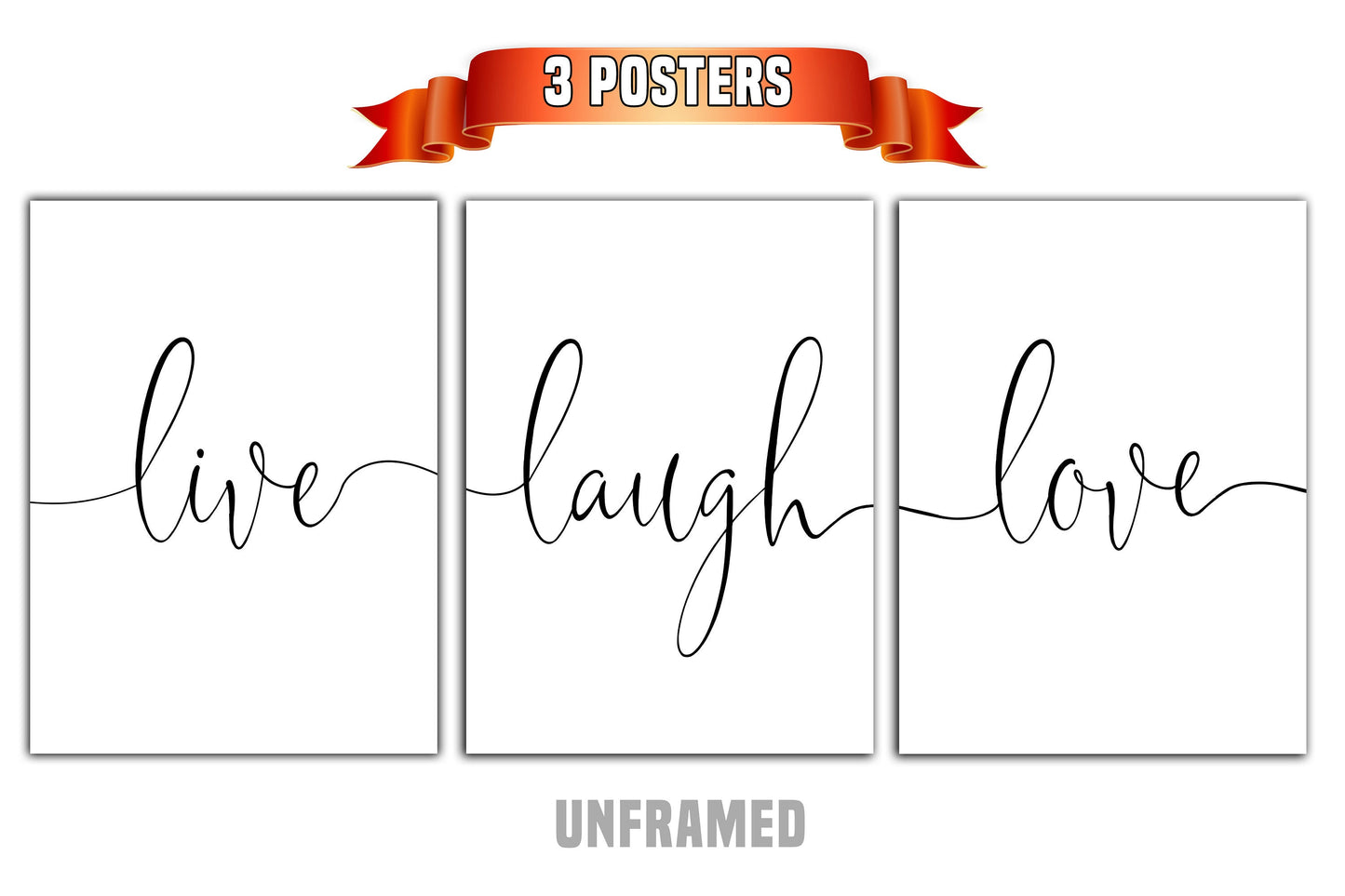 Live Laugh Love, Set of 3 Prints, Minimalist Art, Home Wall Decor, Multiple Sizes