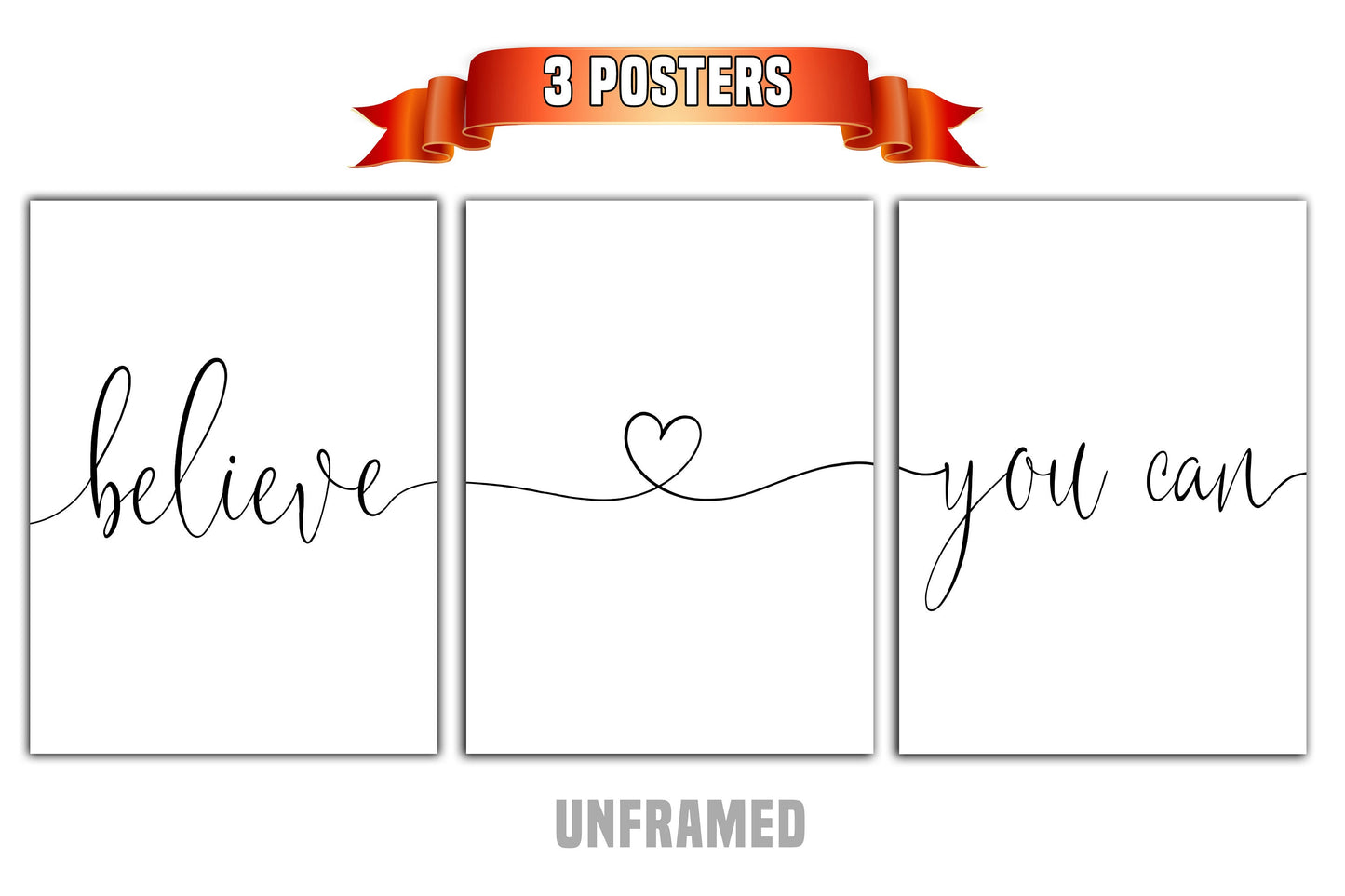 Believe You Can, Set of 3 Prints, Minimalist Art, Home Wall Decor, Multiple Sizes