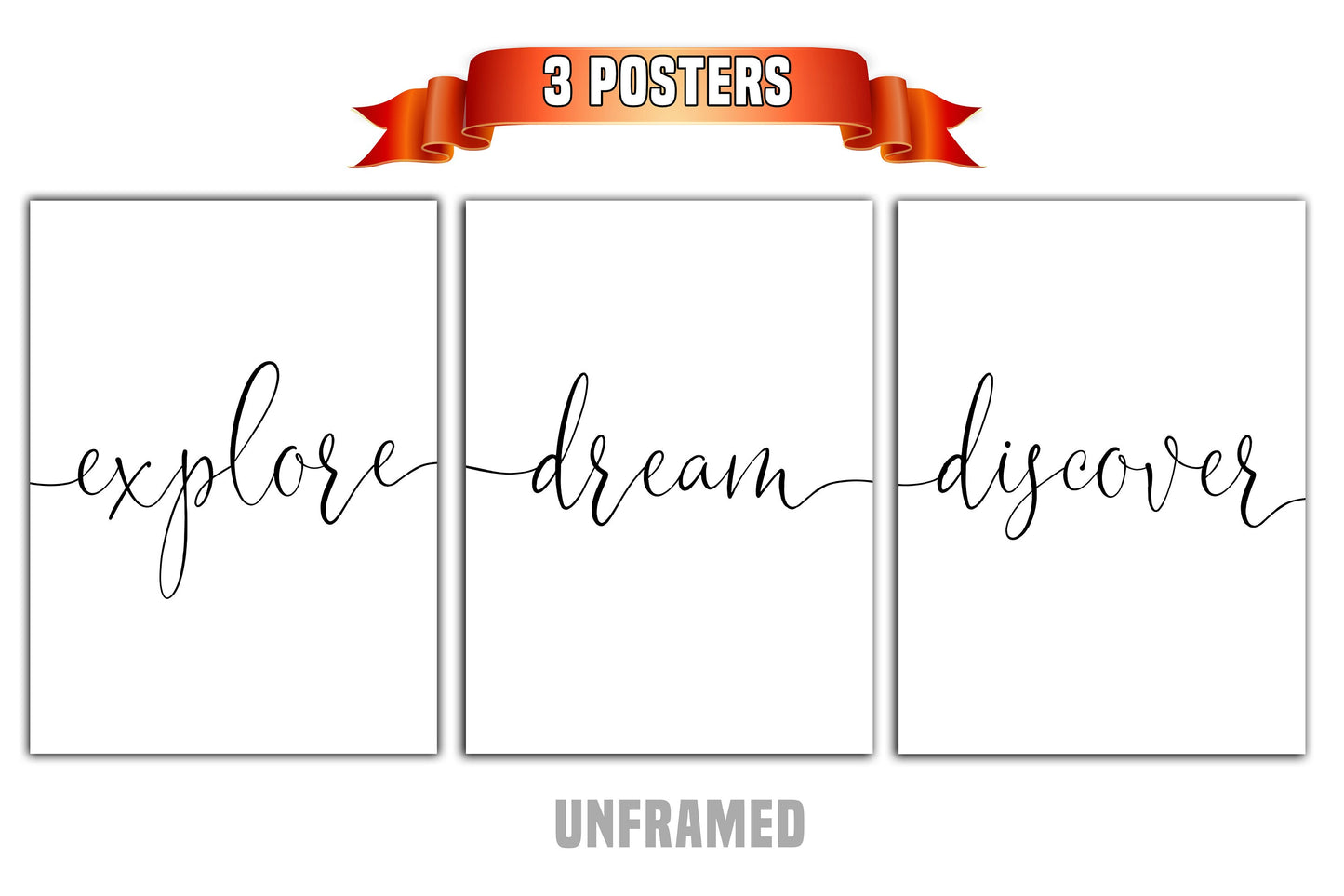 Explore Dream Discover, Set of 3 Prints, Minimalist Art, Home Wall Decor, Multiple Sizes