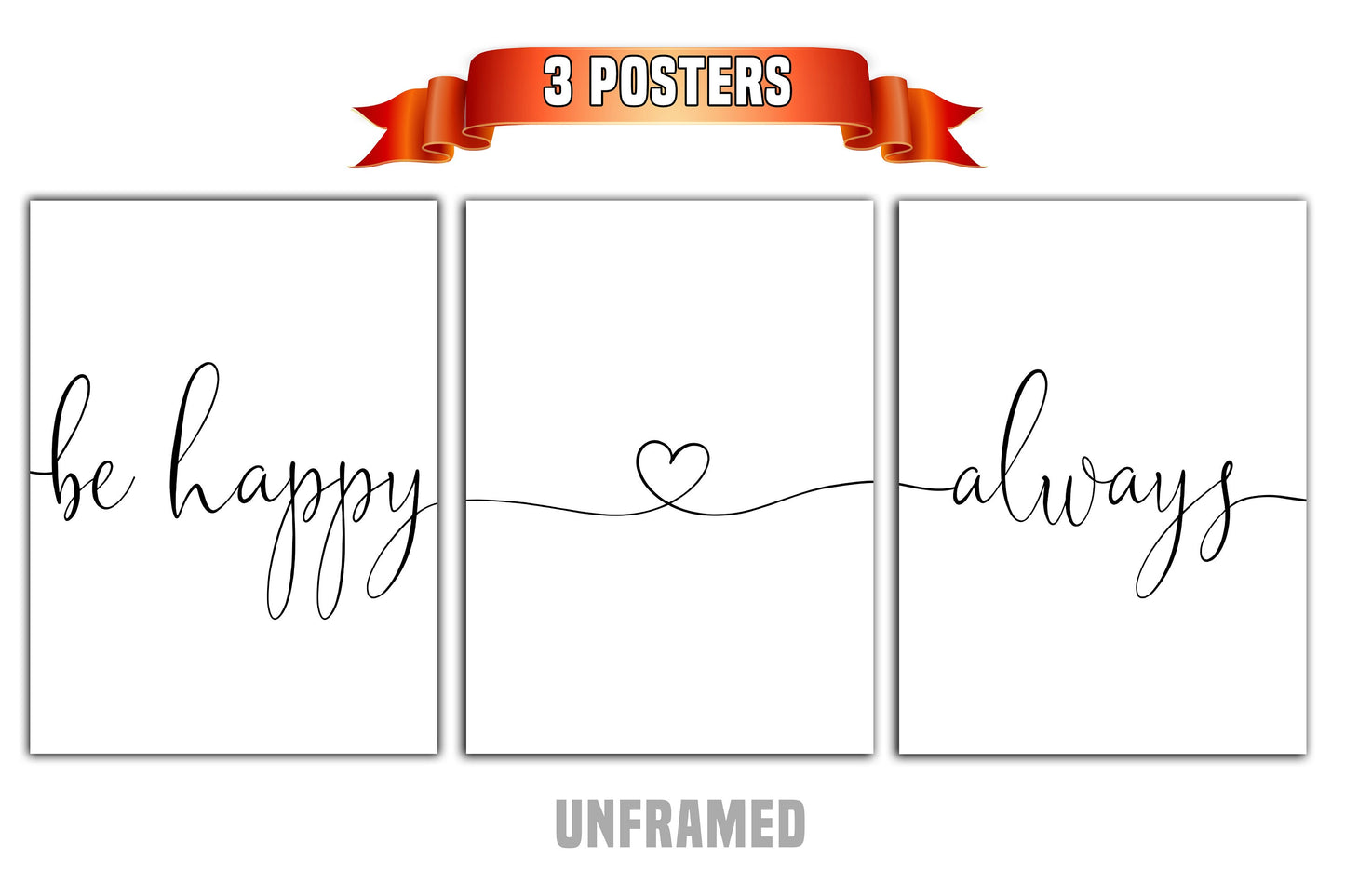 Be Happy Always, Set of 3 Prints, Minimalist Art, Home Wall Decor, Multiple Sizes