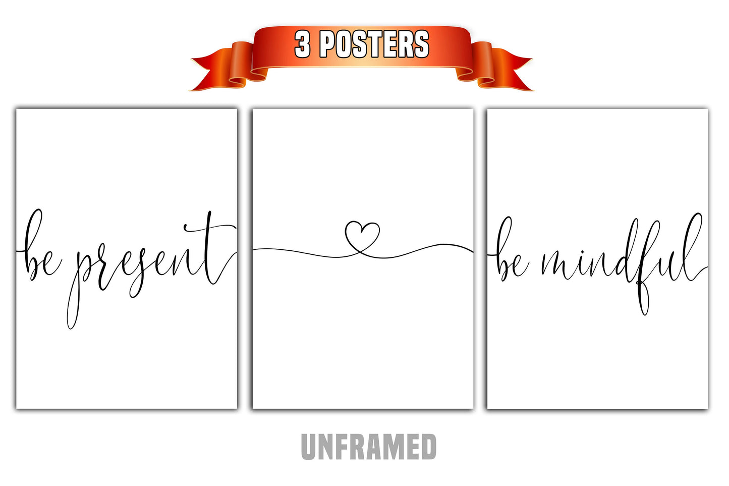 Be Present, Be Mindful, Set of 3 Prints, Minimalist Art, Home Wall Decor, Multiple Sizes