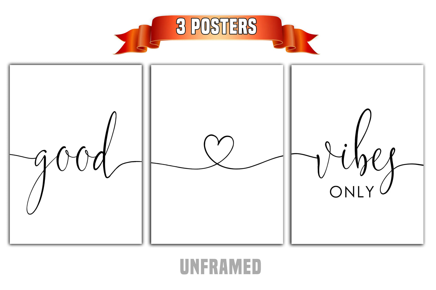 Good Vibes Only, Set of 3 Prints, Minimalist Art, Home Wall Decor, Multiple Sizes