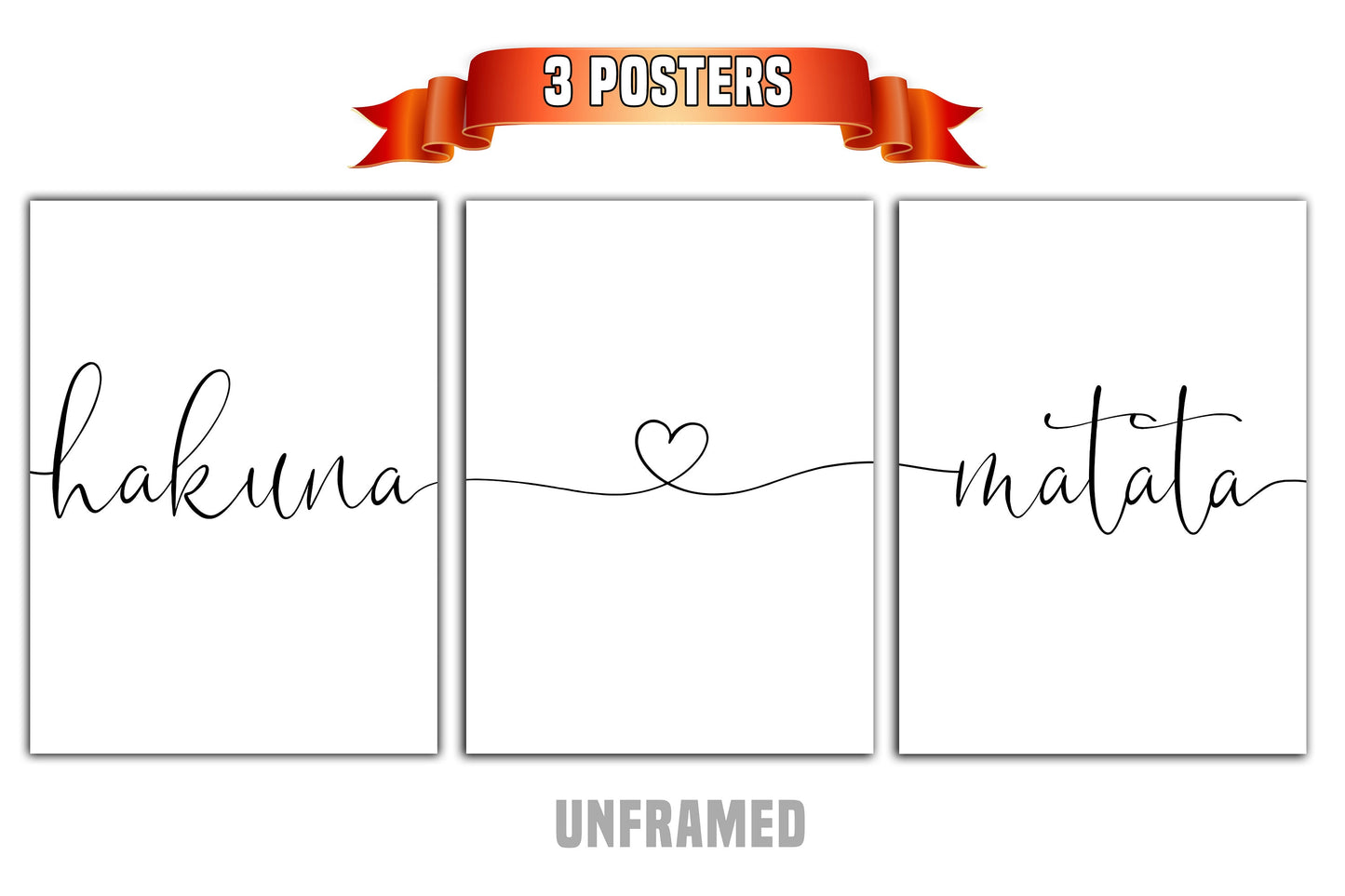 Hakuna Matata, Set of 3 Poster Prints, Home Wall Décor, Motivational/Inspirational Quote, Multiple Sizes