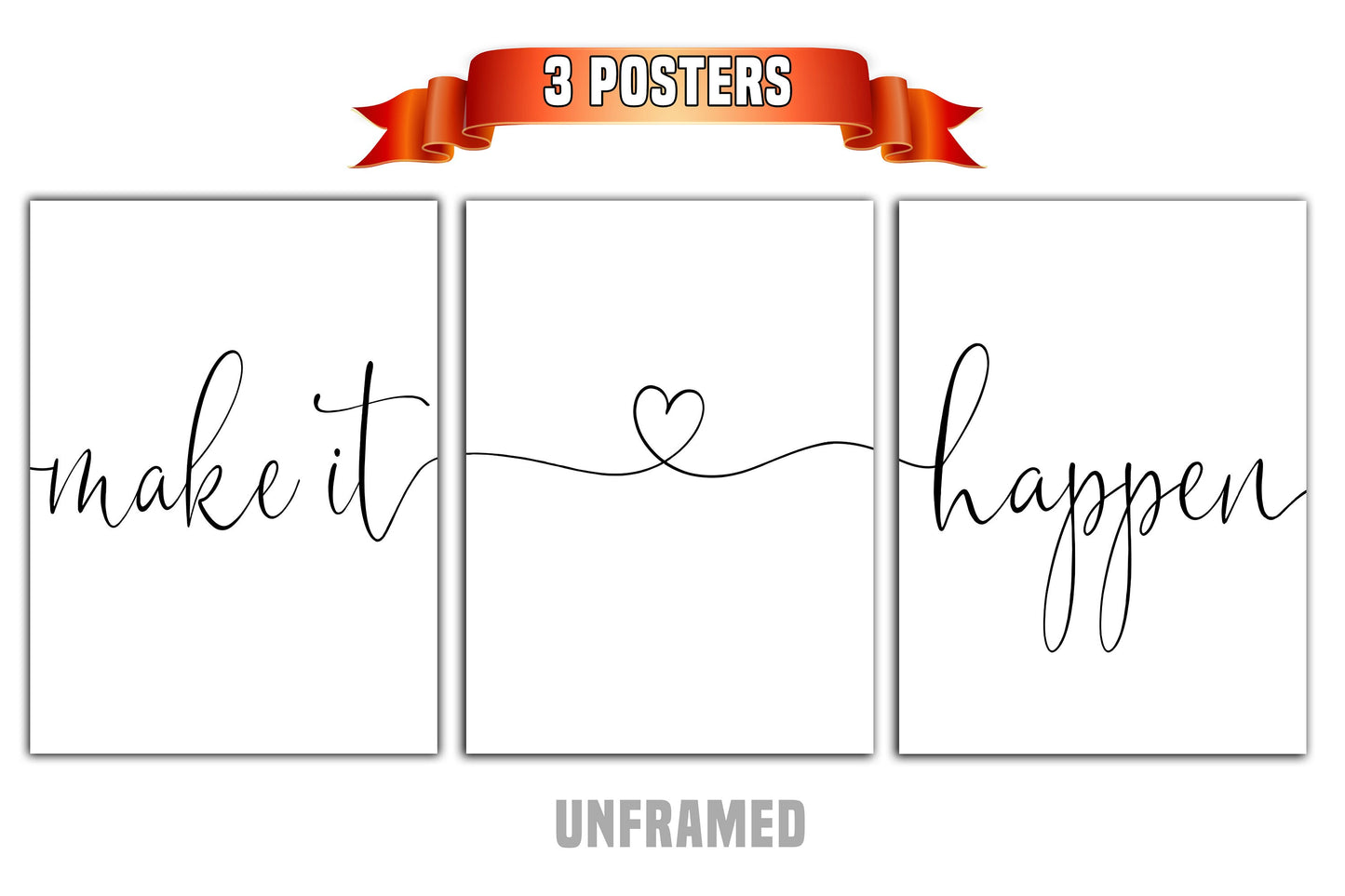 Make it Happen, Set of 3 Prints, Minimalist Art, Home Wall Decor, Multiple Sizes