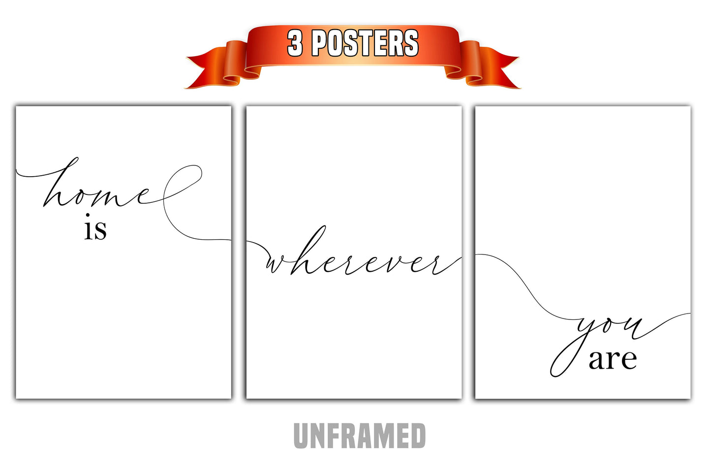 Home is Wherever You Are, Set of 3 Poster Prints, Home Wall Décor, Motivational/Inspirational Quote, Multiple Sizes