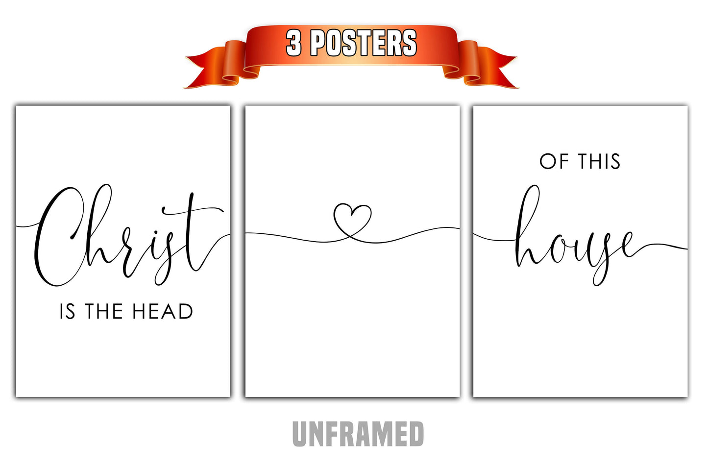 Christ is the Head of this House, Religious Posters, Set of 3 Prints, Minimalist Art, Home Wall Decor, Multiple Sizes