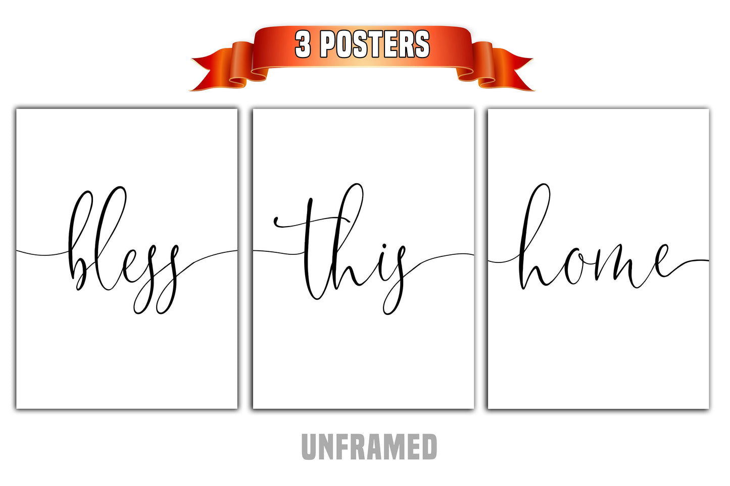 Bless This Home, Set of 3 Prints, Minimalist Art, Home Wall Decor, Multiple Sizes