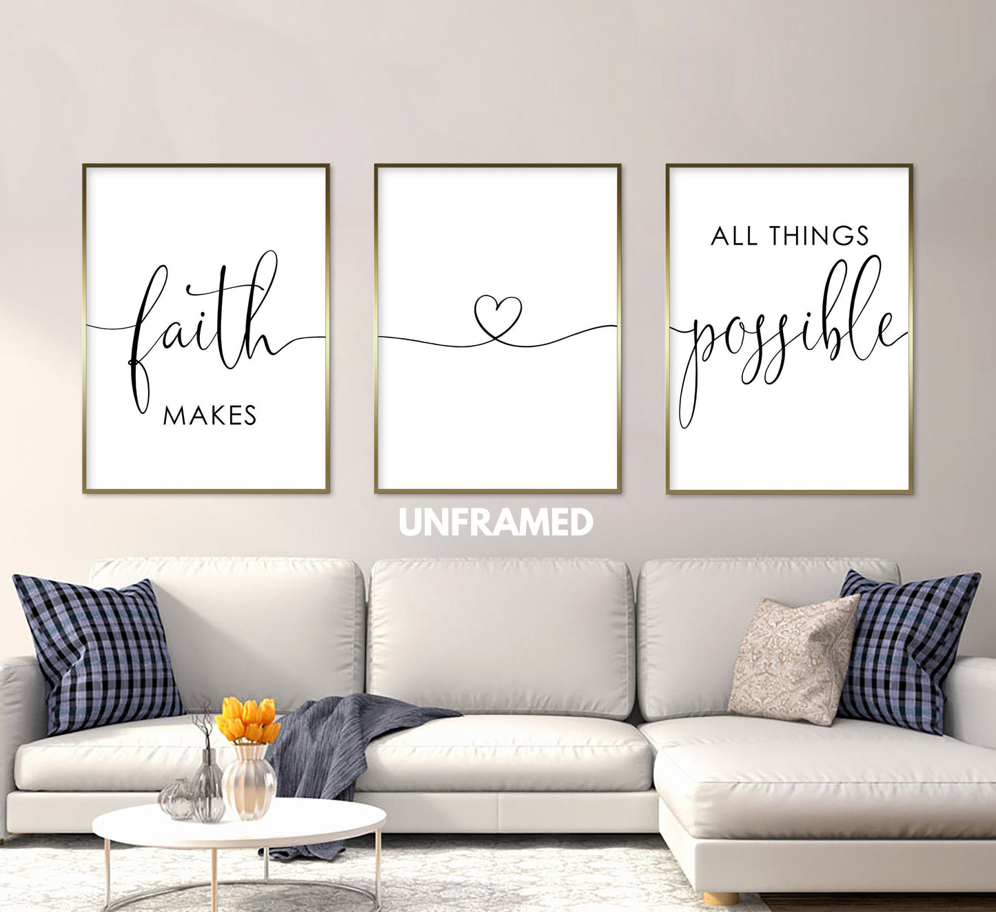 Faith Makes All Things Possible, Set of 3 Poster Prints, Home Wall Décor, Motivational/Inspirational Quote, Multiple Sizes