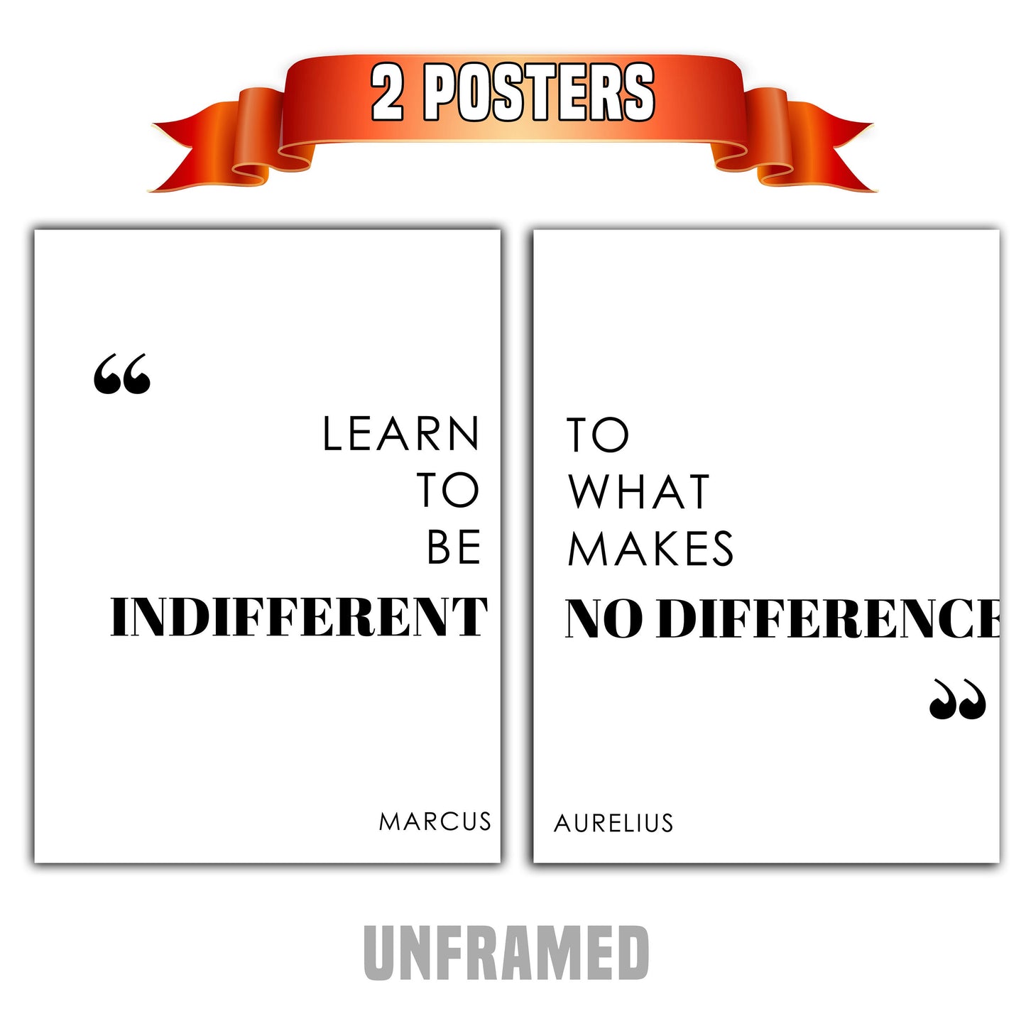 Learn to Be Indifferent to What Makes No Difference, Set of 2 Posters, Minimalist Art, Typography Art, Multiple Sizes, Home Wall Art