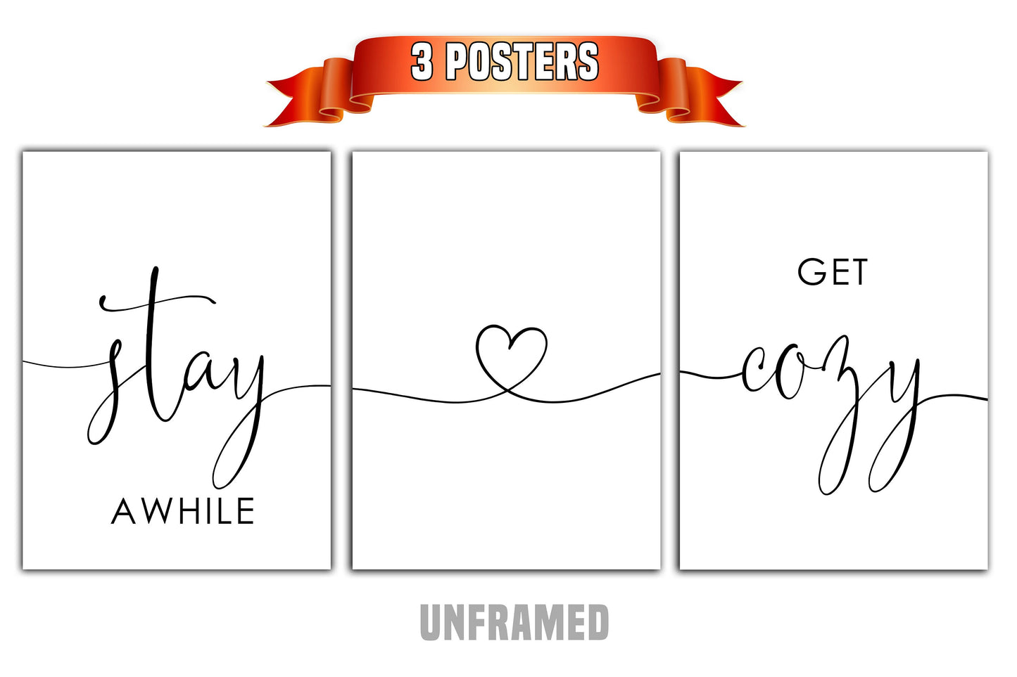 Stay Awhile Get Cozy, Set of 3 Prints, Minimalist Art, Home Wall Decor, Multiple Sizes