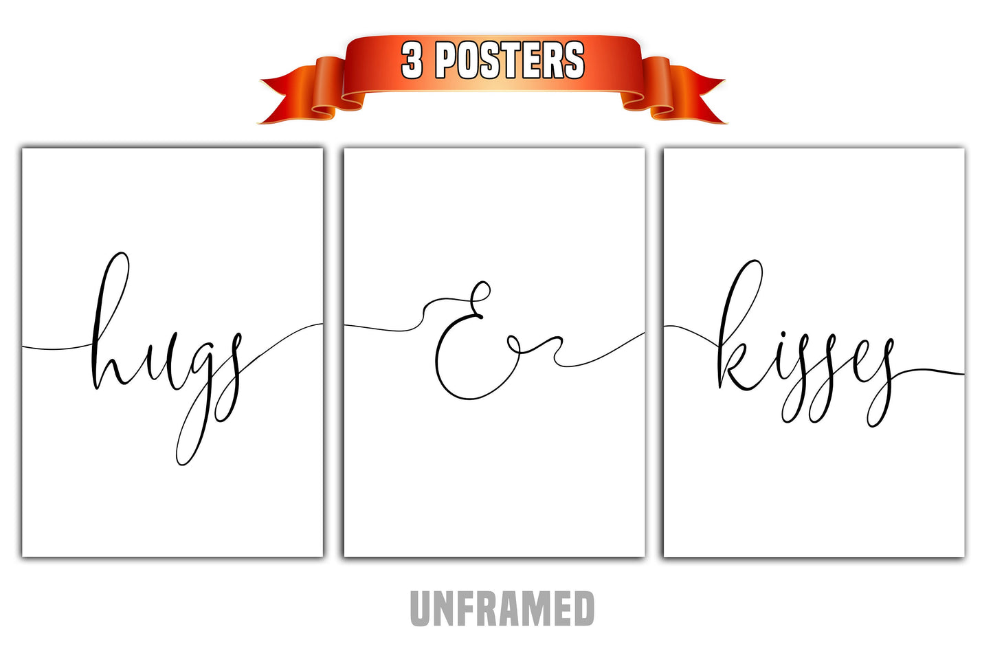 Hugs & Kisses, Set of 3 Prints, Minimalist Art, Home Wall Decor, Multiple Sizes