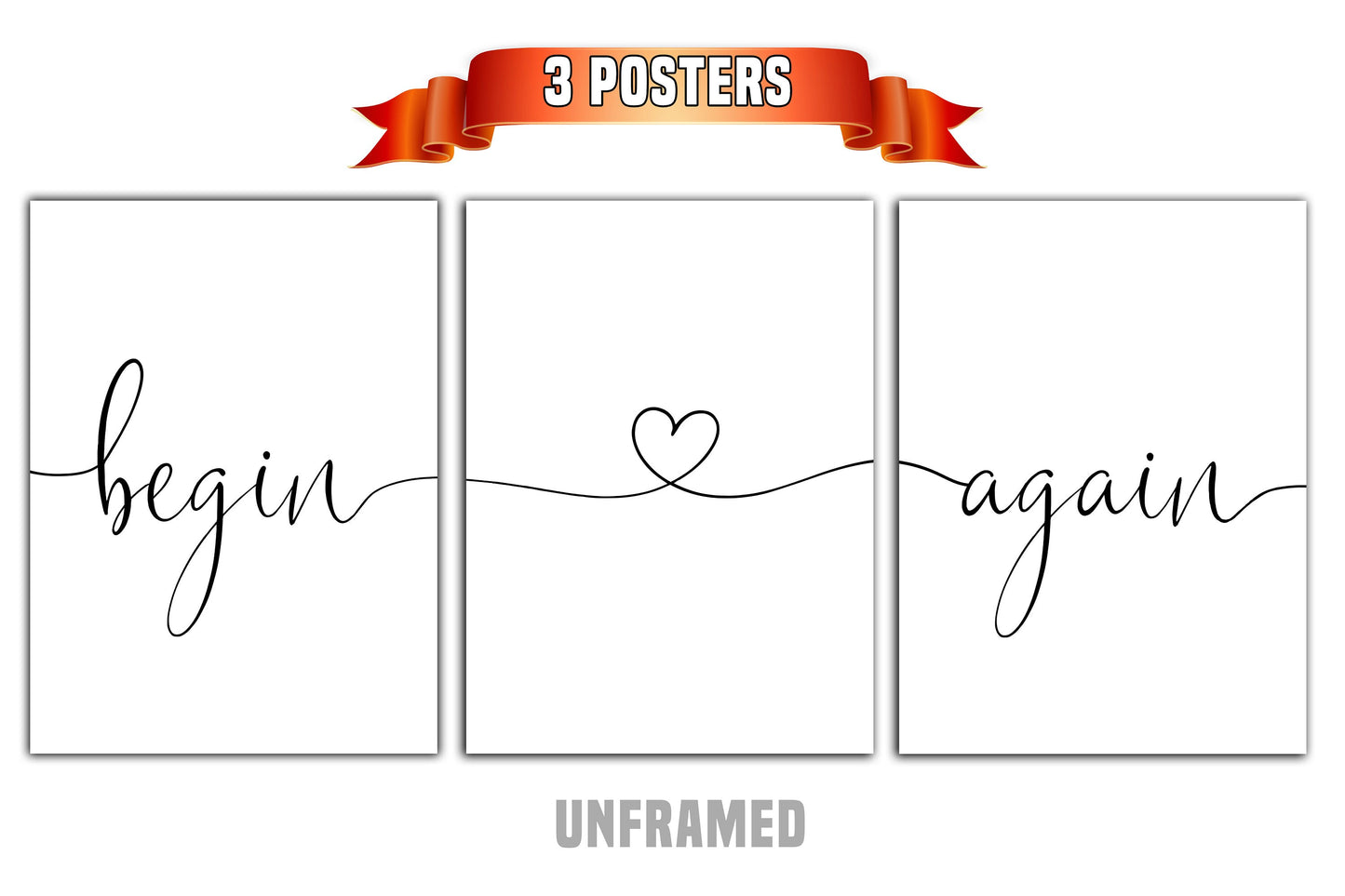 Begin Again, Set of 3 Prints, Minimalist Art, Home Wall Decor, Multiple Sizes