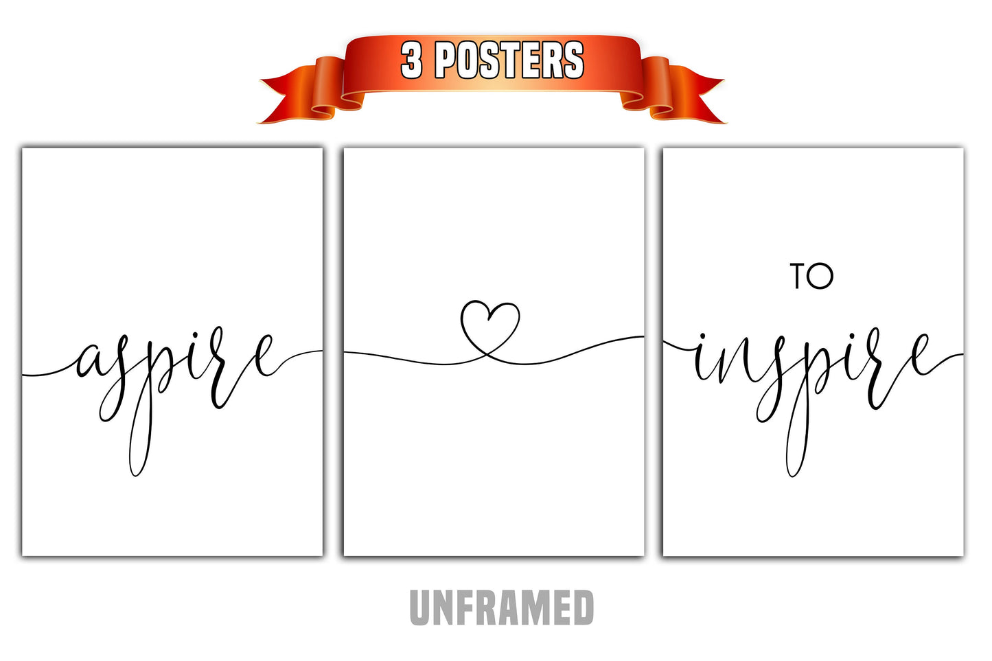Aspire to Inspire, Set of 3 Prints, Minimalist Art, Home Wall Decor, Multiple Sizes