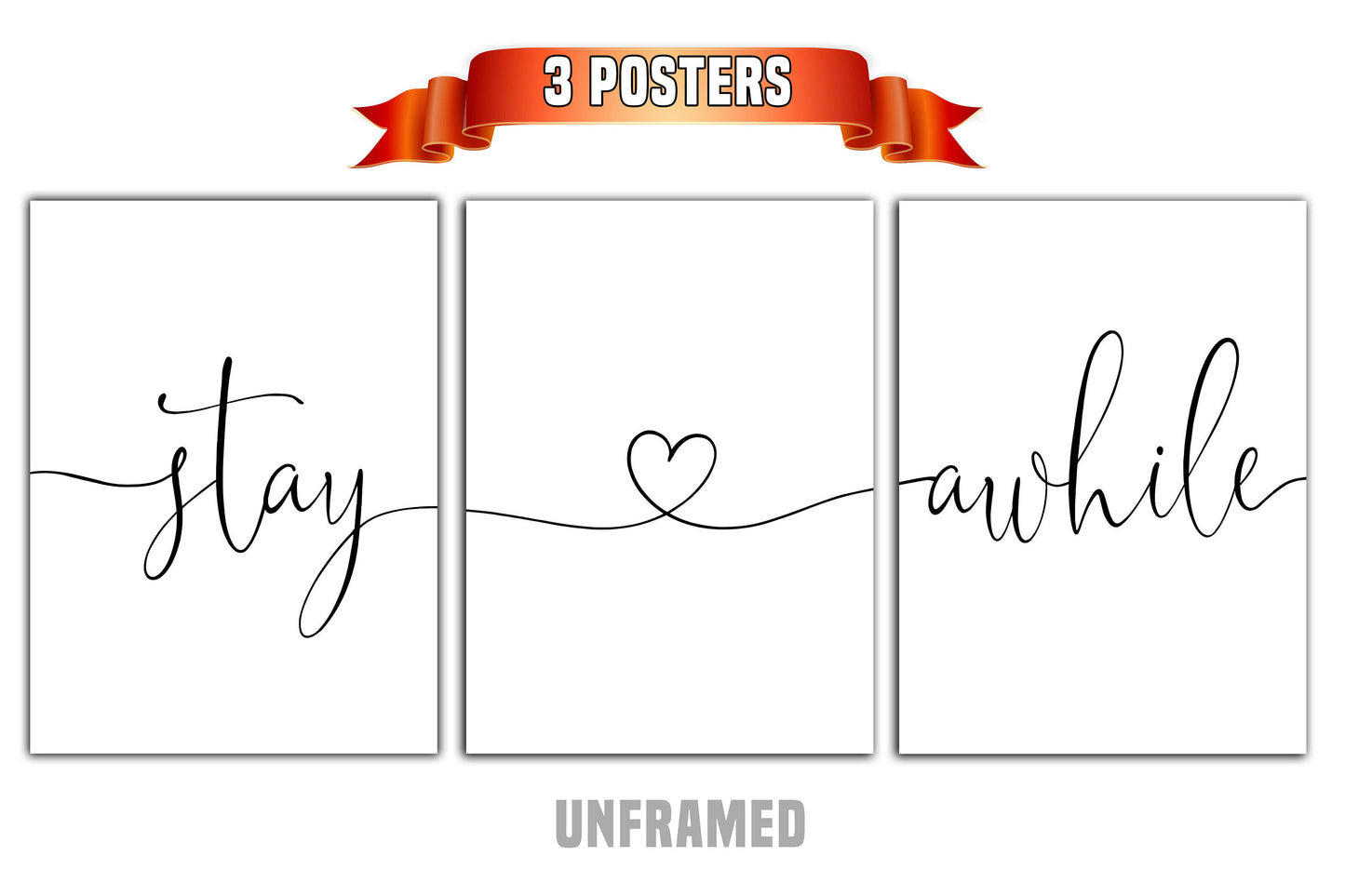 Stay Awhile, Set of 3 Prints, Minimalist Art, Home Wall Decor, Multiple Sizes