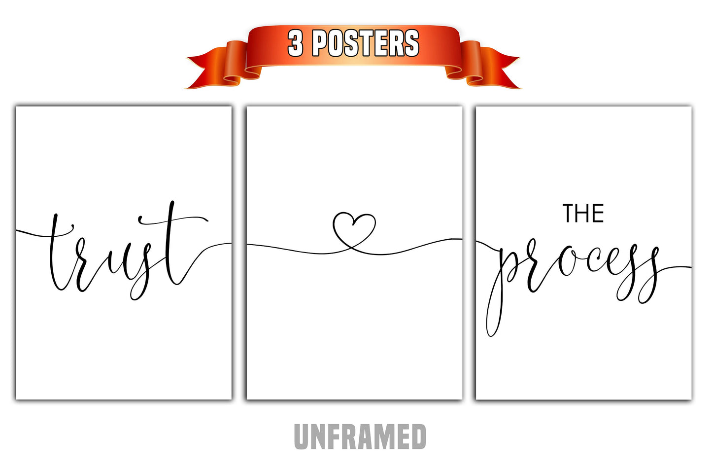 Trust the Process, Set of 3 Poster Prints, Home Wall Décor, Motivational/Inspirational Quote, Multiple Sizes
